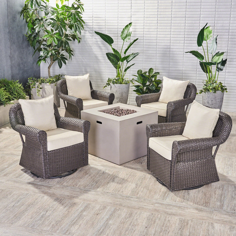 Delilah Outdoor 5 Piece Rattan Sofa Seating Group with Cushions Christopher Knight Home